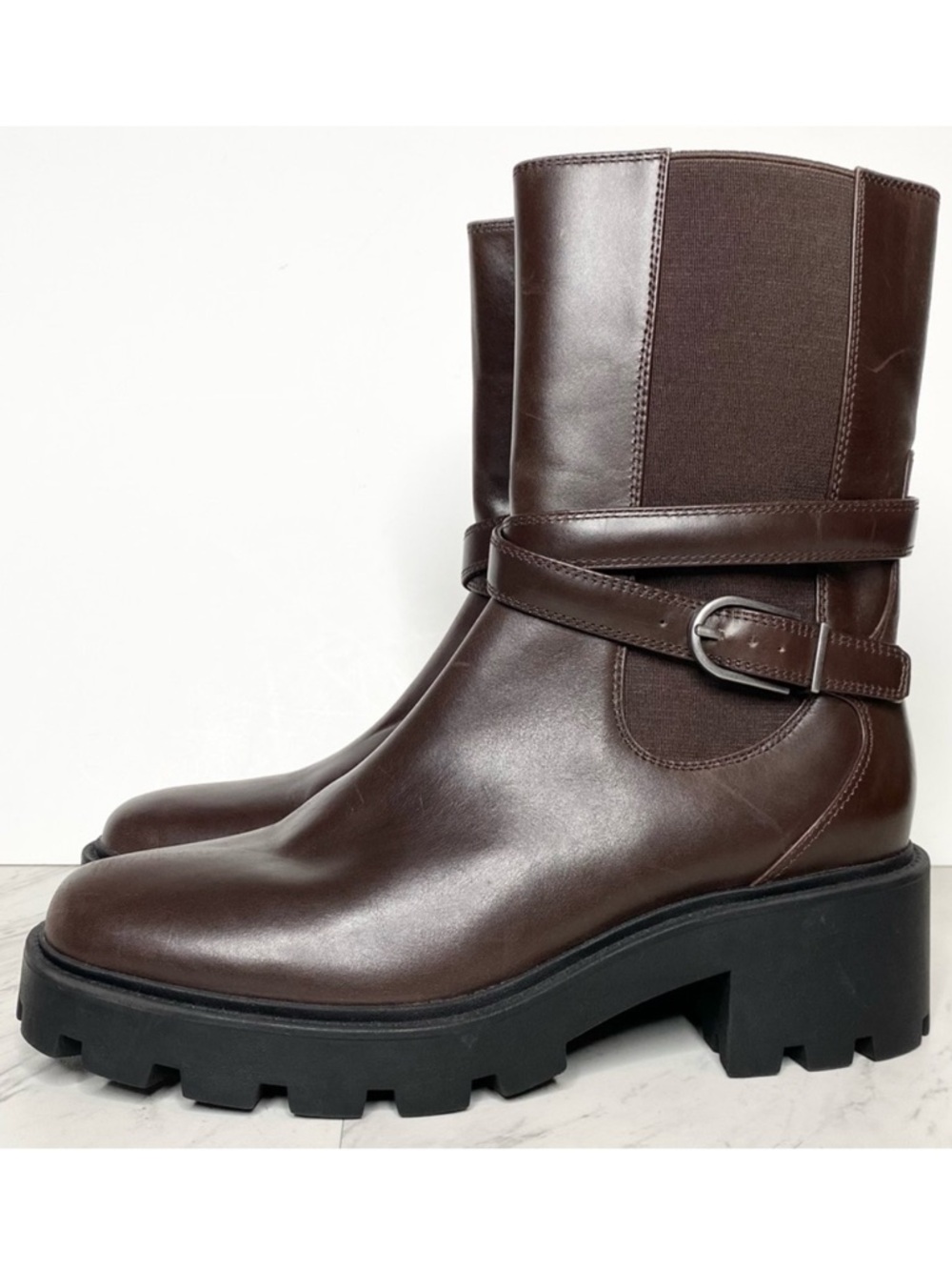 Franco Sarto Emerson Brown Leather Lug Sole Boot 8 1/2 M